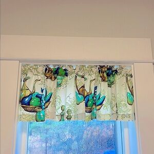 Vintage Window Valance Fruit and Bird and Leaf Motif/ 43x11 in/ Handmade